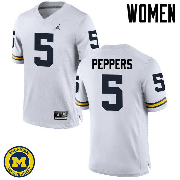 Women's NCAA Michigan Wolverines Jabrill Peppers #5 White Jordan Brand Authentic Stitched Football College Jersey BO25H57GF
